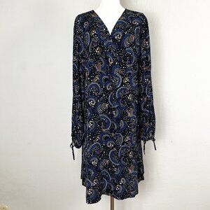 Anthropologie Maeve Dress Size 16W Long Sleeve Black V-Neck Pattern Knee Length‎